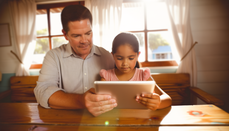 Parent and child using AI tools together to support autism awareness and diagnosis